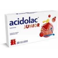 Acidolac Junior, 20 misio-tabletek o smaku truskawowym dziecko osłona