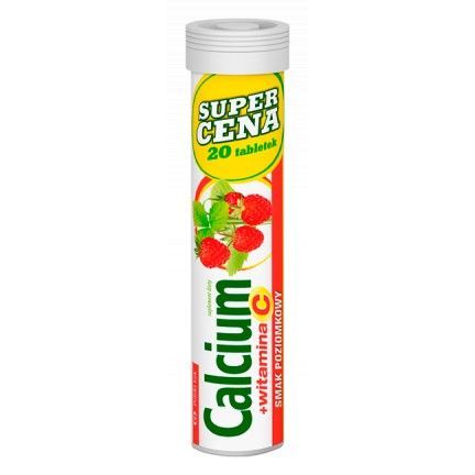 Calcium + witamina C, smak poziomkowy, 20 tabletek musujących