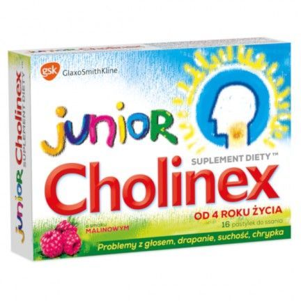 Cholinex Junior o smaku malinowym, 16 past dziecko