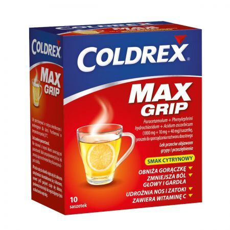 Coldrex MaxGrip o smaku cytrynowym, 10 saszetek