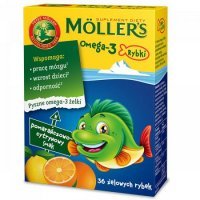 Möller’s żelki Omega-3 rybki, pomarańczowo-cytrynowe, 36 sztuk