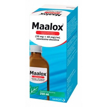 Maalox (35 mg + 40 mg)/ml, zawiesina doustna, 250 ml ZGAGA ŻOŁĄDEK