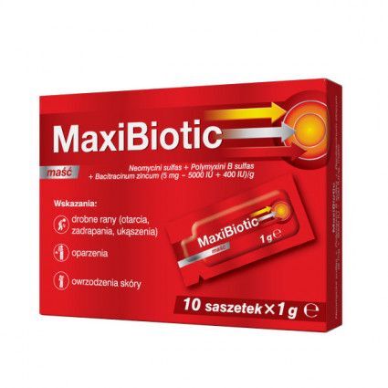 Maxibiotic 3 antybiotyki 10 sasz x 1g uczulenia rany