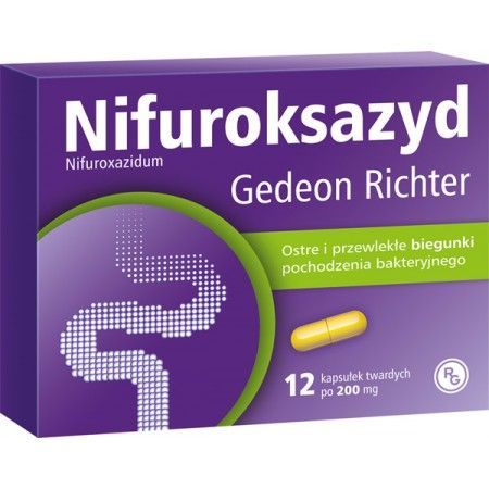 Nifuroksazyd Gedeon Richter 200 mg, 12 kapsułek twardych zatrucia wirusy biegunki