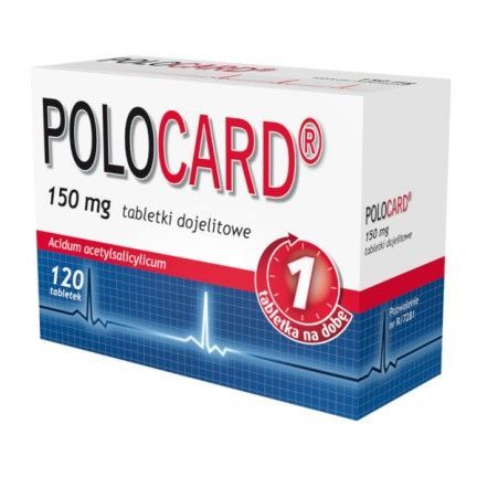 Polocard® 150 mg 120 tabletek dojelitowych serce kwas acetylosalicylowy