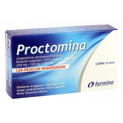 Proctomina, 10 czopków hemoroidy żylaki odbytu LEK