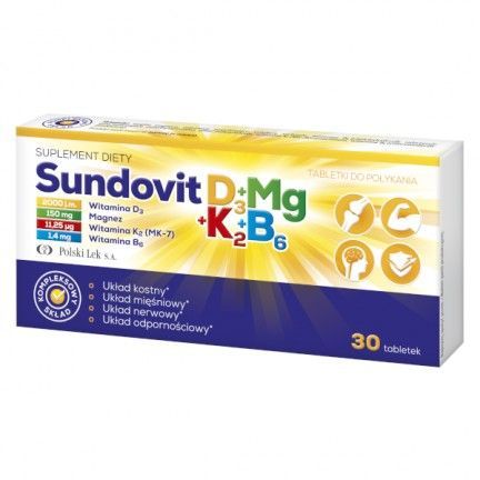 Sundovit D3+Mg+K2+B6, 30 tabletek odporność