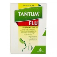 Tantum Flu, 600 mg + 10 mg, smak cytrynowy, 10 saszetek
